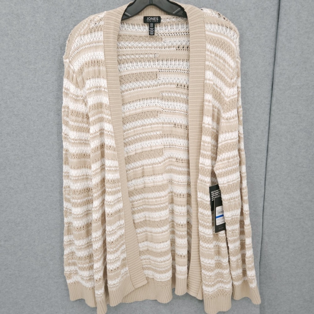 Jones New York Textured Open Front Long Sleeve Natural Cardigan Womens‎ Size XL
